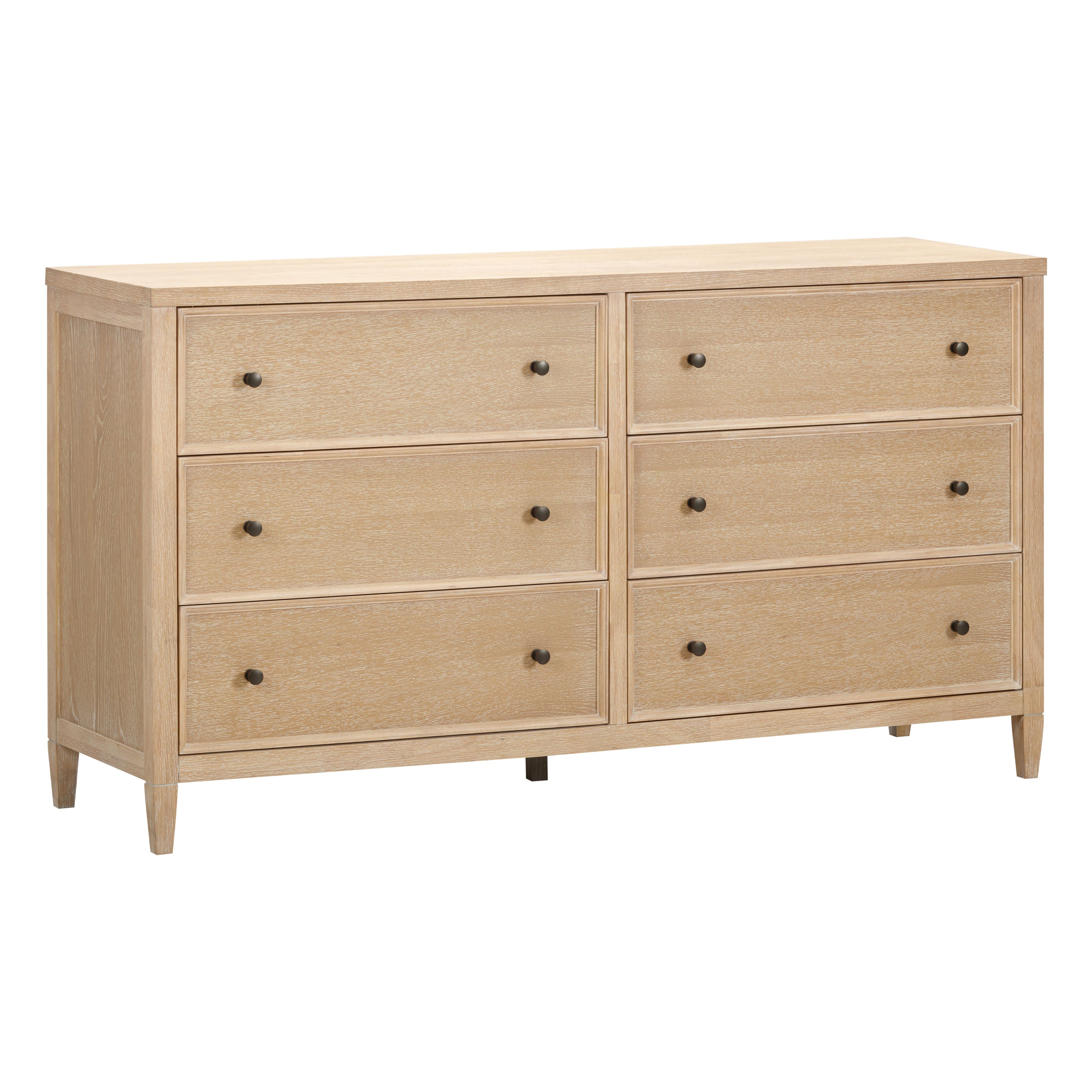 Bristol Park 62" Whitewashed Oak Wood 6-Drawer Dresser
