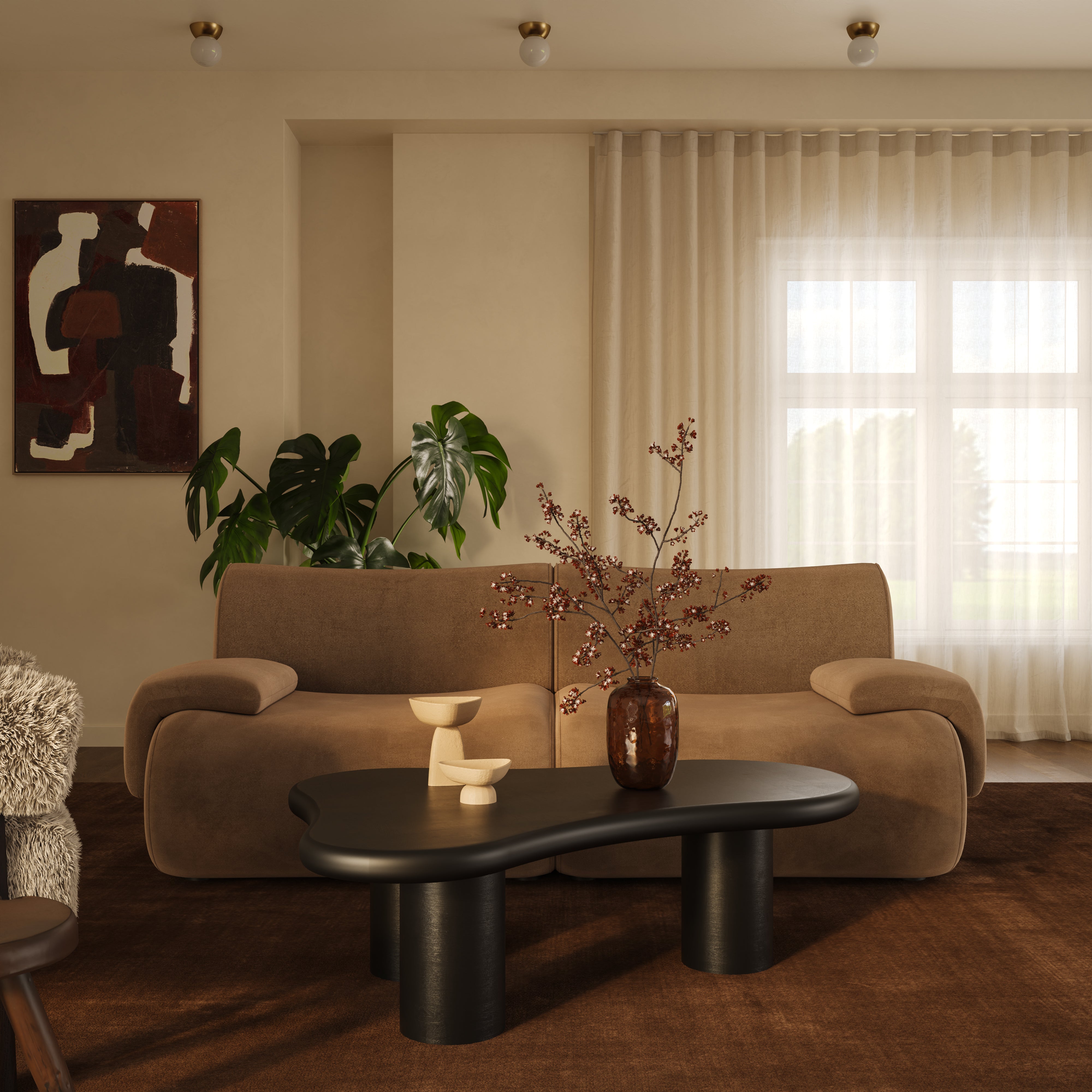 Zenith 80" Latte Brown Performance Velvet Modular Loveseat