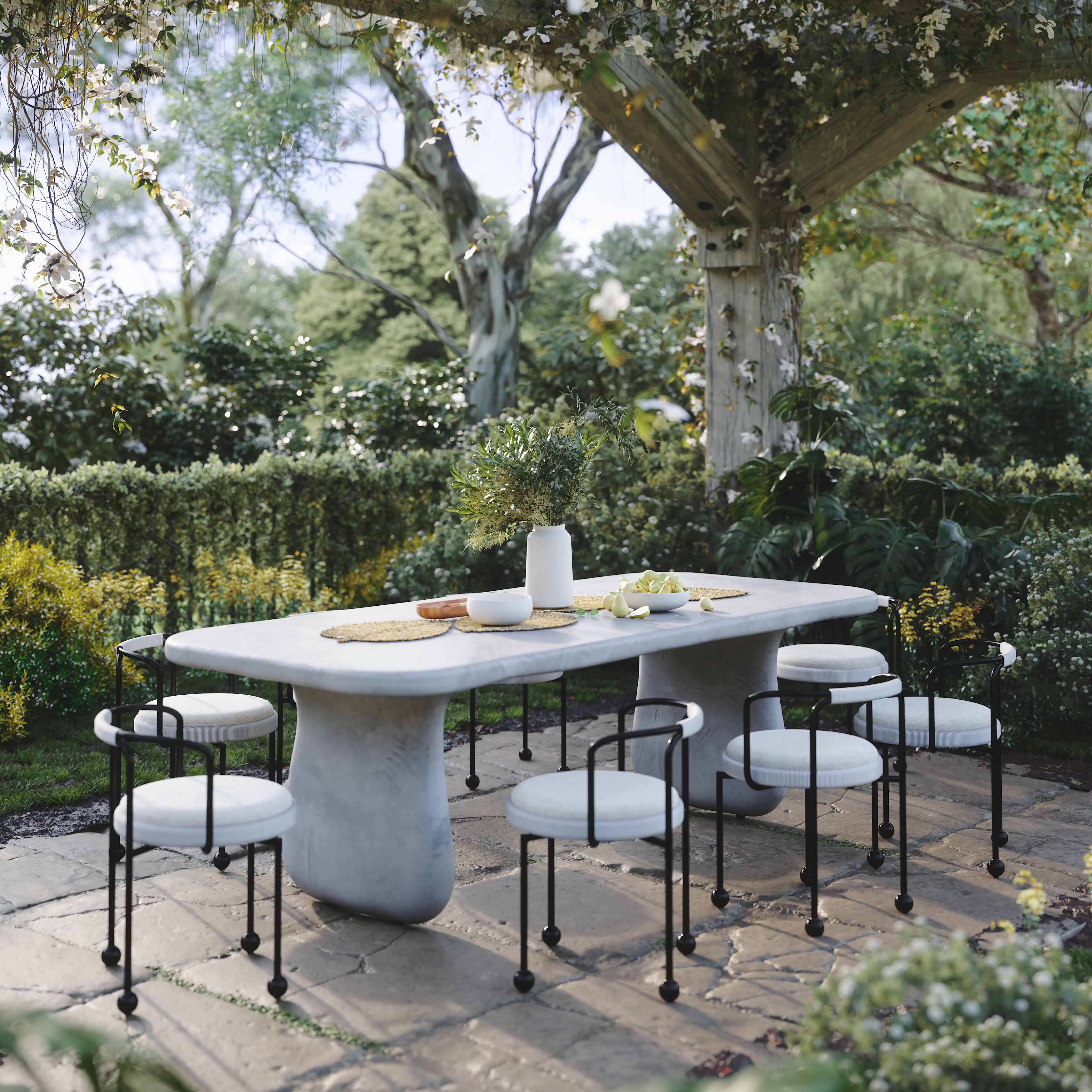 Athen 95" Grey Faux Stone Indoor / Outdoor Rectangular Dining Table