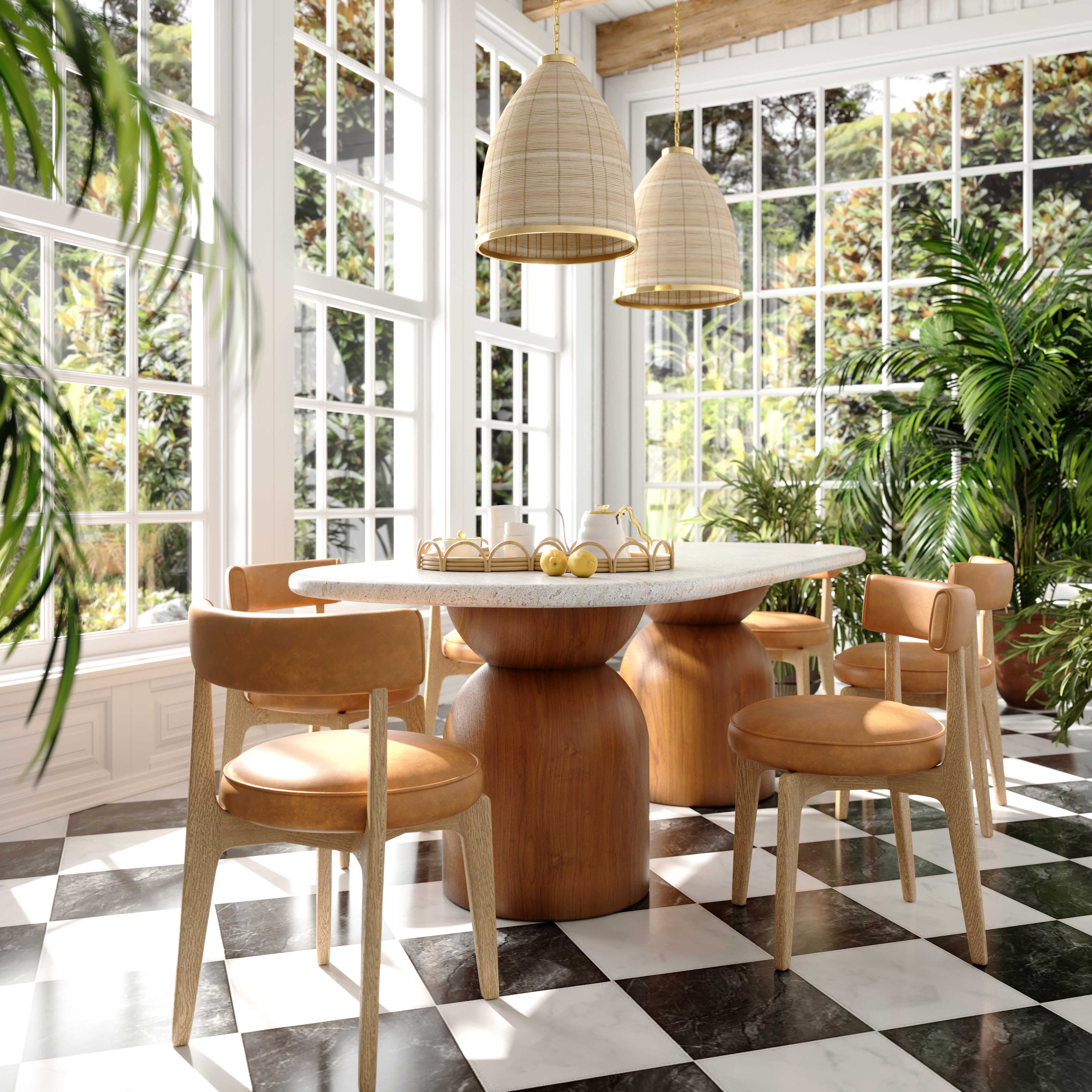 Cynthia 87" Faux Travertine Indoor/Outdoor Concrete Oval Dining Table