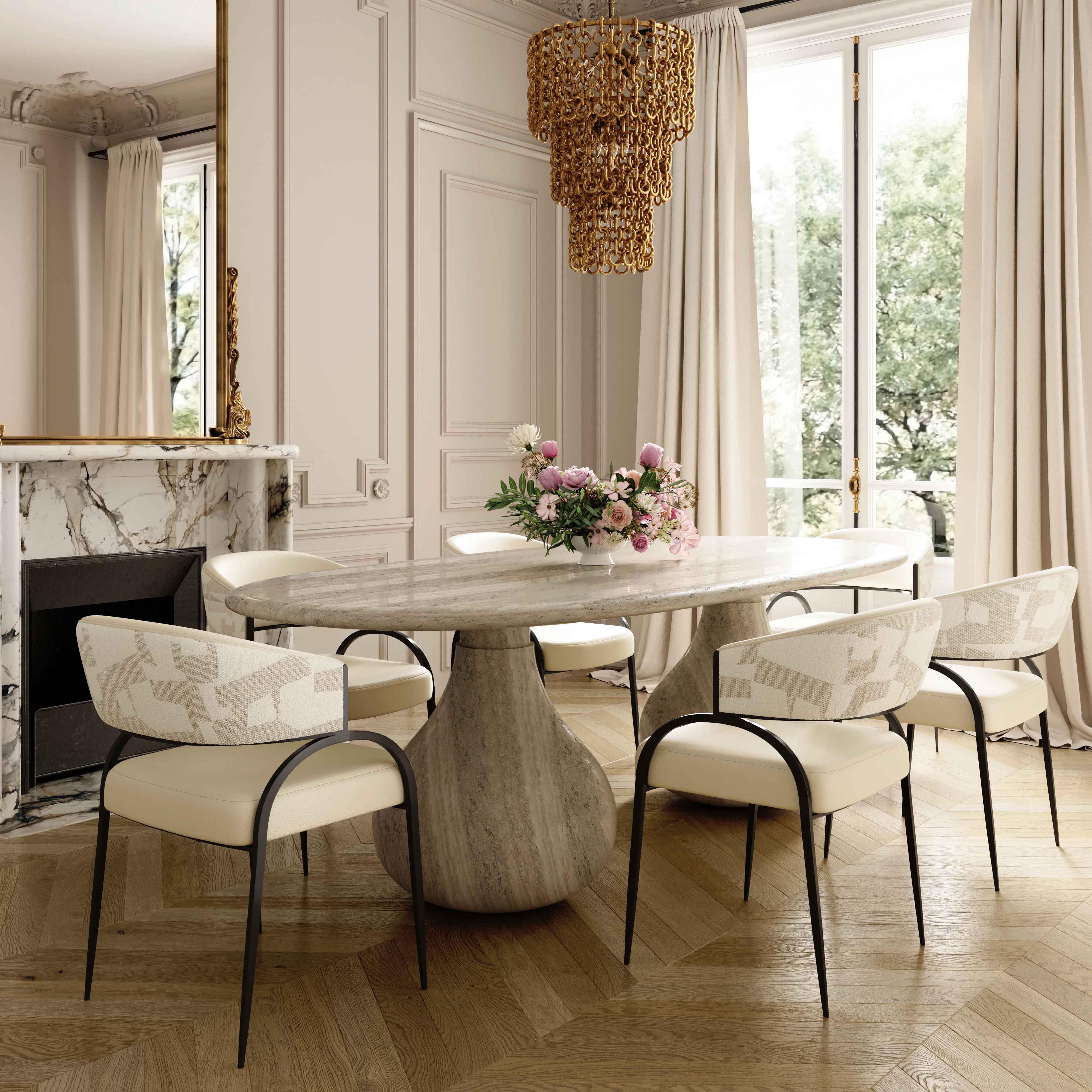 Tatum Cream 2-Tone Performance Vegan Leather and Jacquard Dining Chair