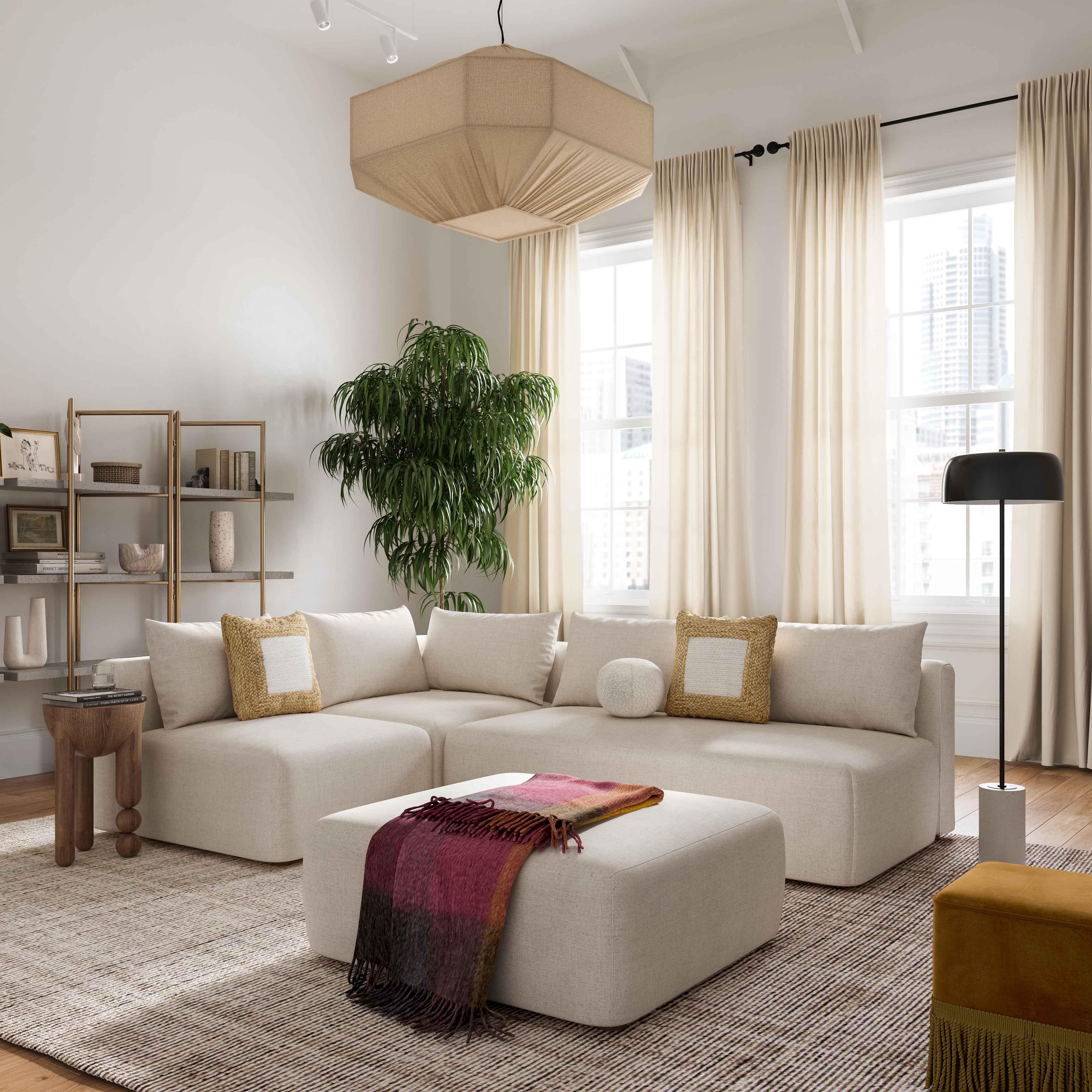 Hangover 64" Cream Performance Linen Modular Loveseat