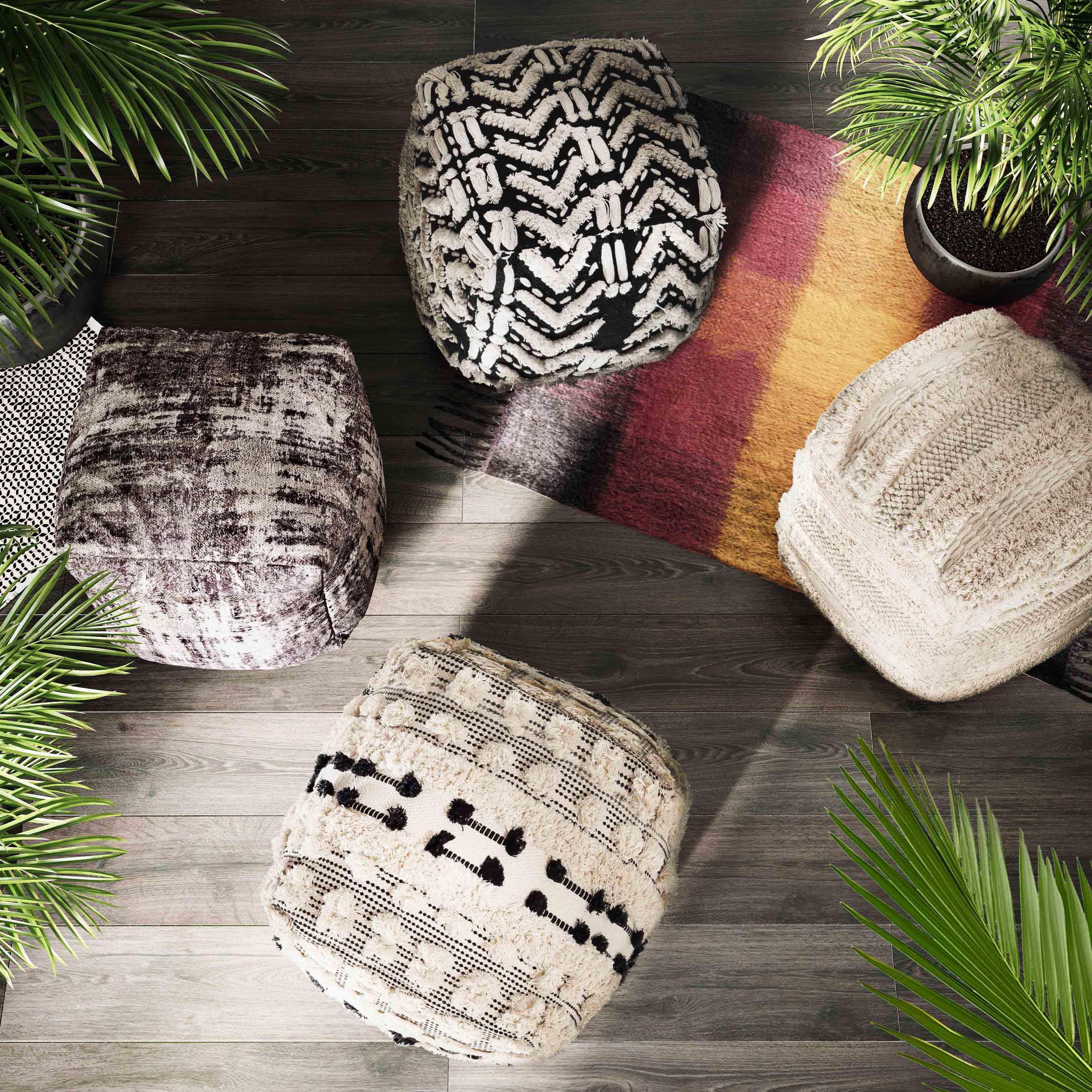 Mariel Black Cotton Pouf
