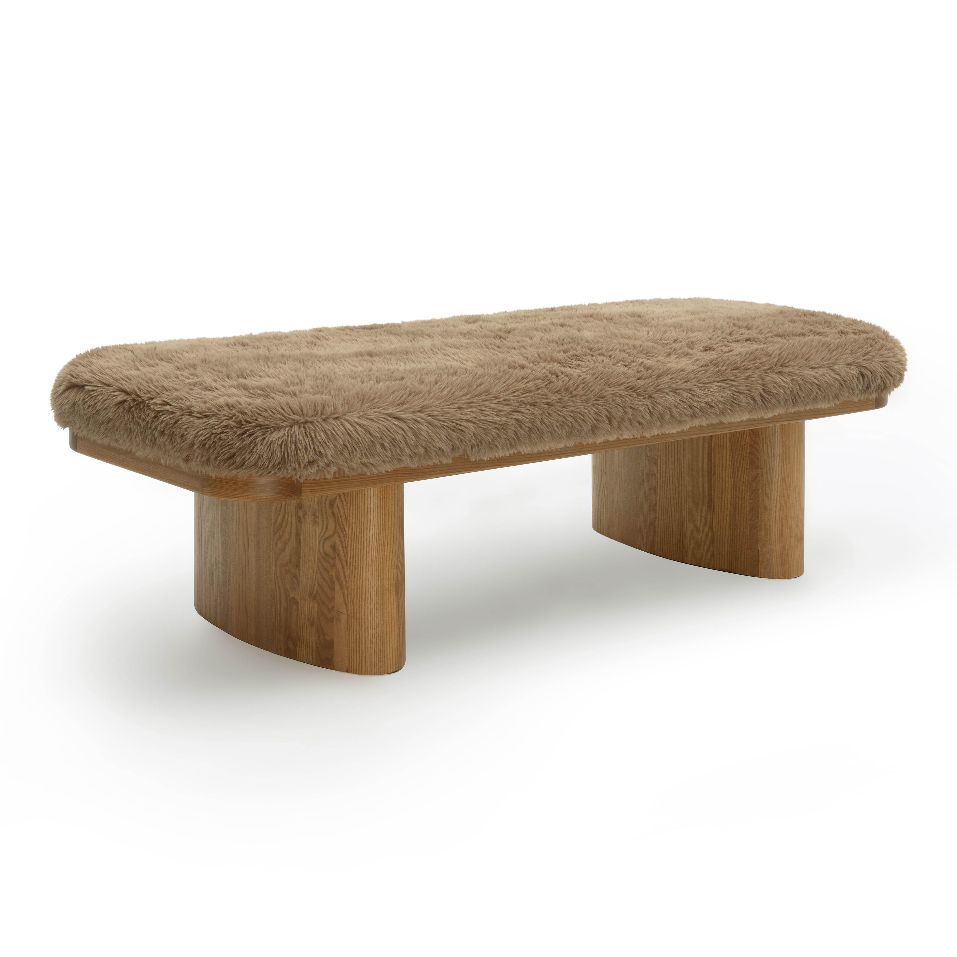 Ollie 56.5" Contract-Grade Straight Vegan Shearling Large Bench