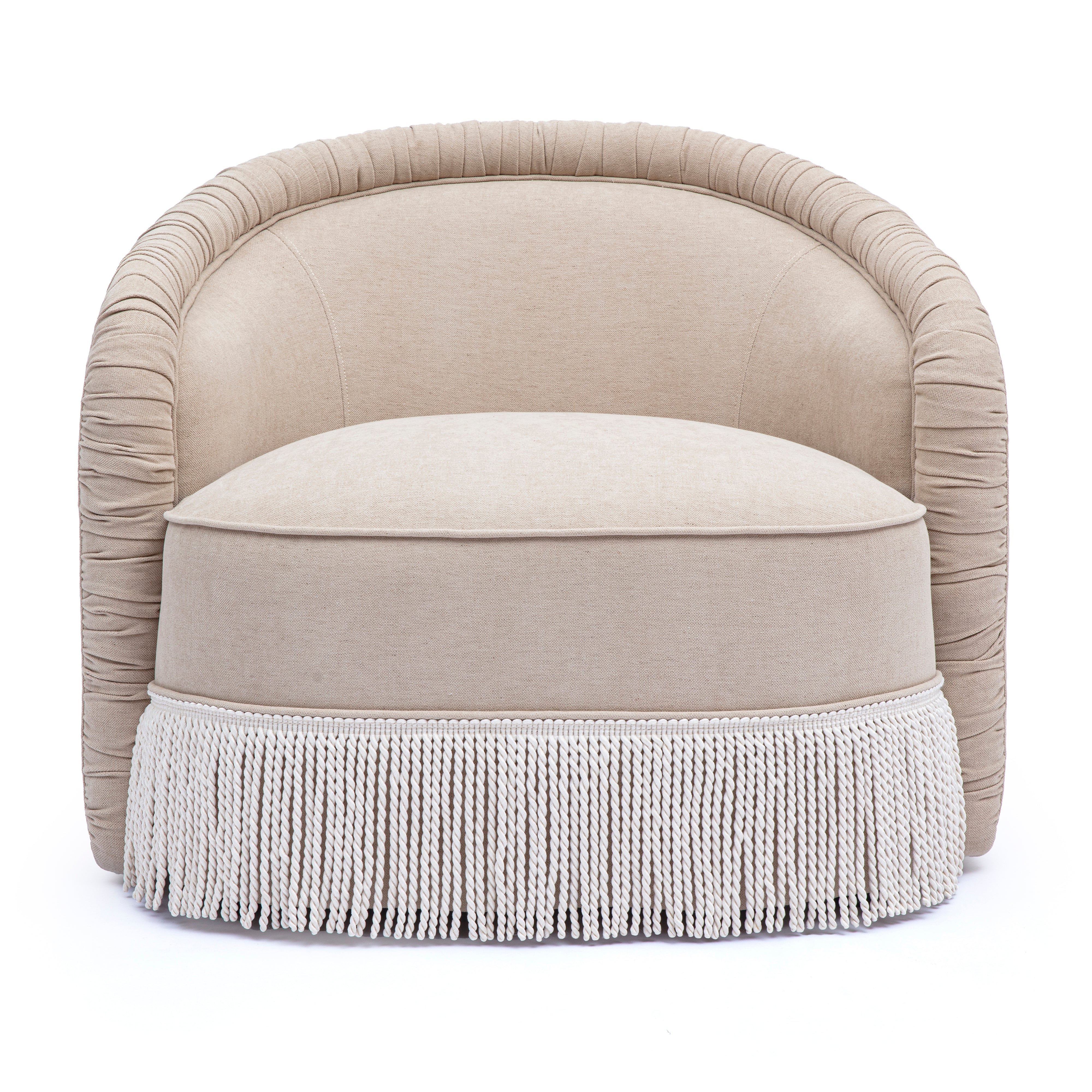 Pamela Tan Performance Chenille Tasseled Lounge Accent Chair