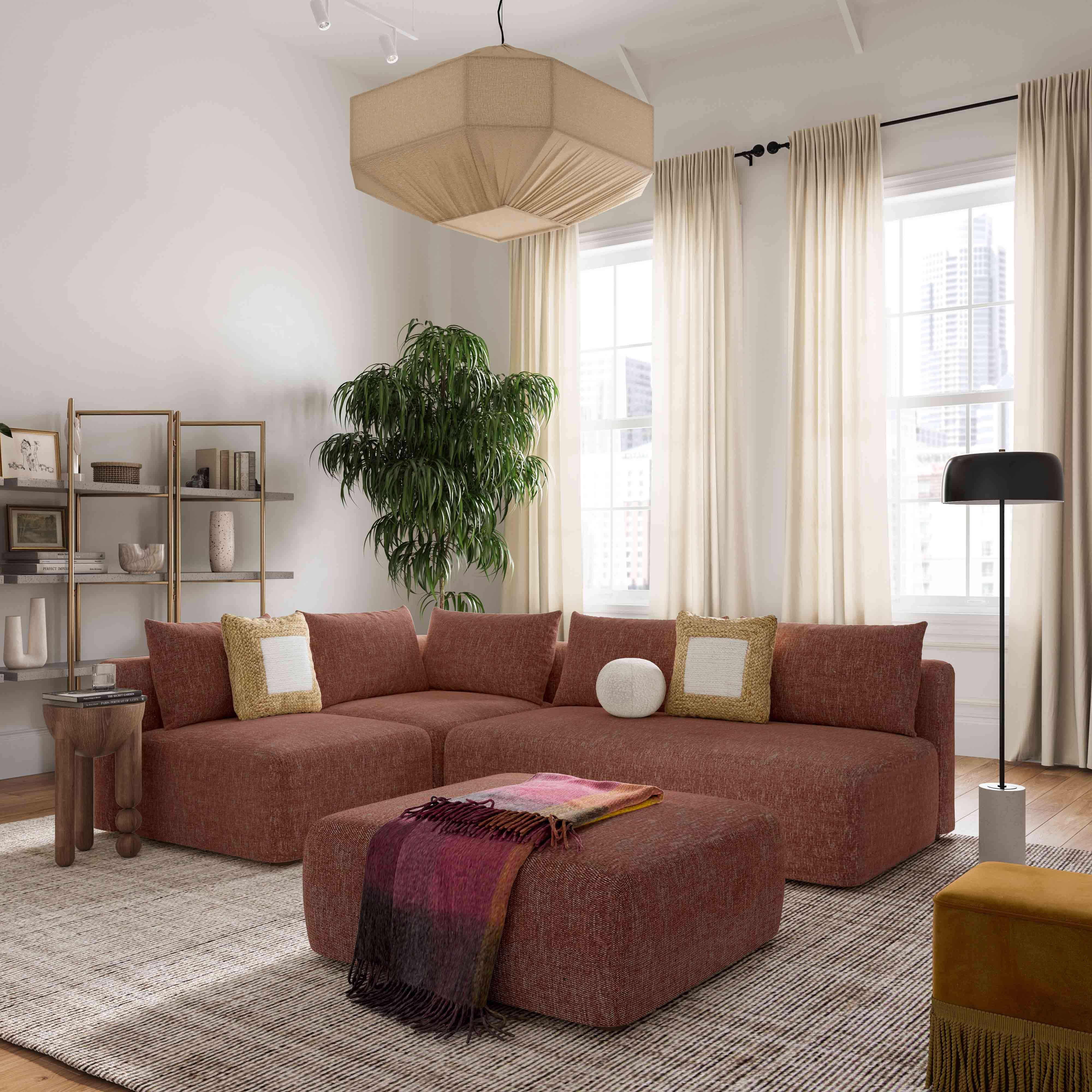 Hangover Contract-Grade Textured Fabric Modular Armless Chair