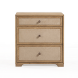 Laurentis 23.5" Light Taupe Suede and Wood 3-Drawer Nightstand
