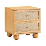 Grappa 22" Wood &amp; Raffia Wavy 2-Drawer Nightstand