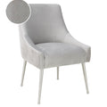 Beatrix Pleated Light Grey Performance Velvet Dining Chair - Silver Legs