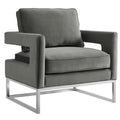 Avery Grey Performance Velvet Accent Chair with Silver Base
