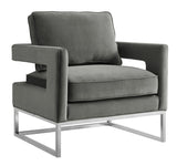 Avery Grey Performance Velvet Accent Chair with Silver Base